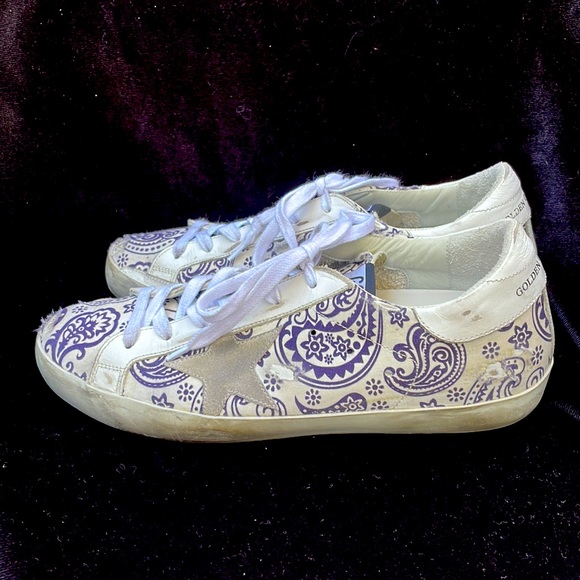 WOMENS SUPERSTAR GOLDEN GOOSE PAISLEY PRINT CANVAS LOW TOP SNEAKERS - 9 - Picture 4 of 11
